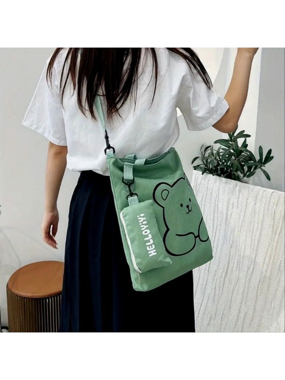 Canvas crossbody bag and pouch set